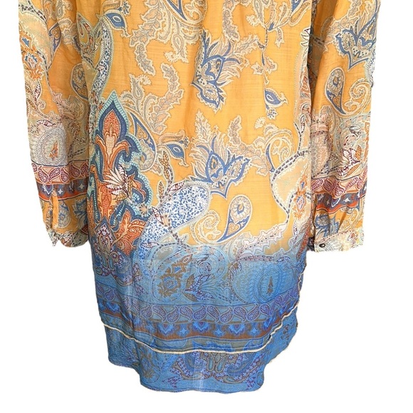 Anthropologie Aratta Silent Journey Peach & Blue Paisley Velvet Trim Blouse - S - Picture 9 of 13
